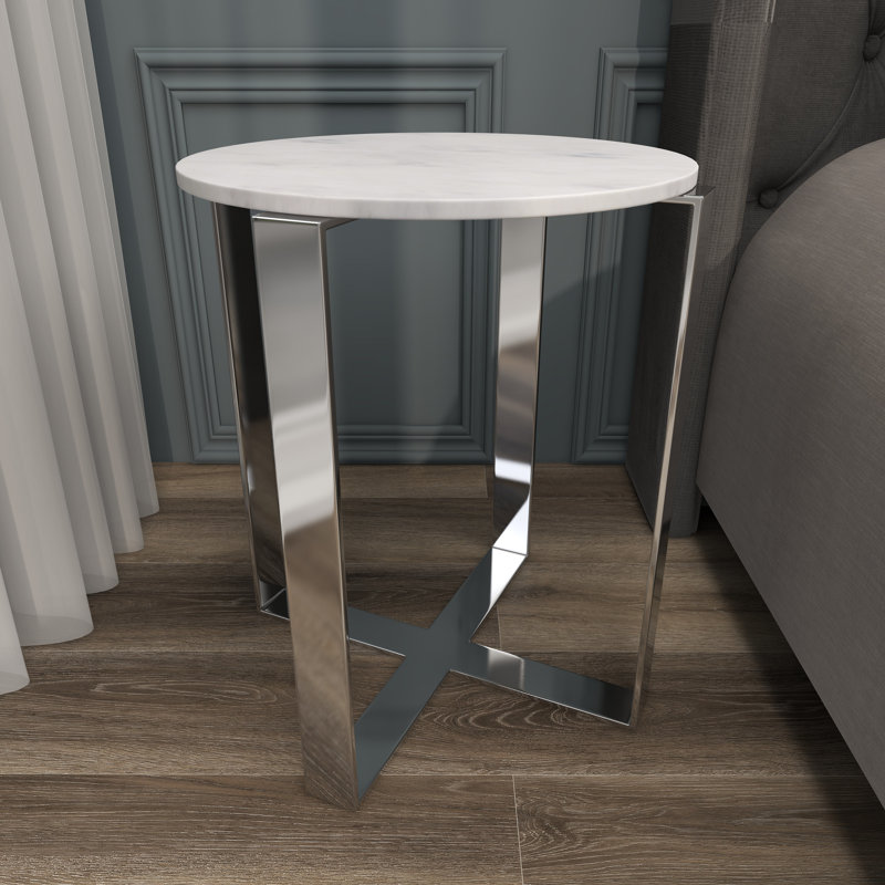 Brayden Studio® Marble Side End Accent Table with Silver Metal Legs ...